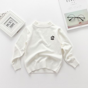 儿童半高领打底衫女童纯棉黑白毛衣宝宝秋冬中大童男童套头针织衫