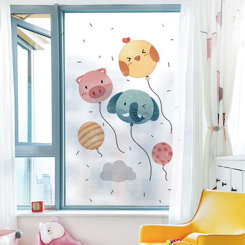 儿童房装饰卡通贴画透光不透明窗户贴纸防走光浴室防窥磨砂玻璃贴