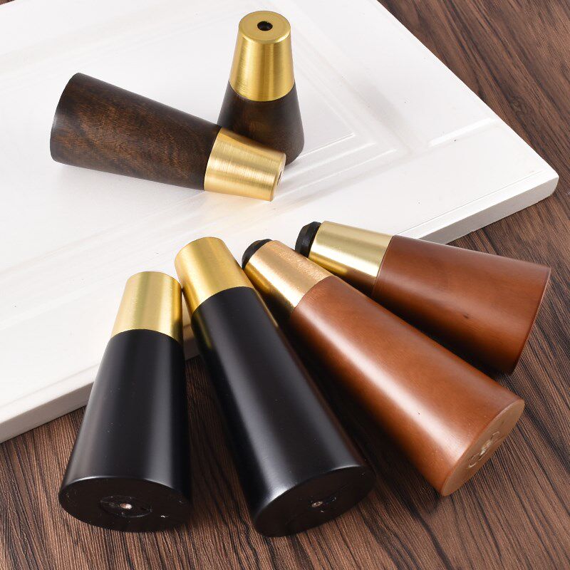 北欧家具实木铜套沙发脚支撑腿木质电视柜茶几床柜腿桌椅斜直包邮