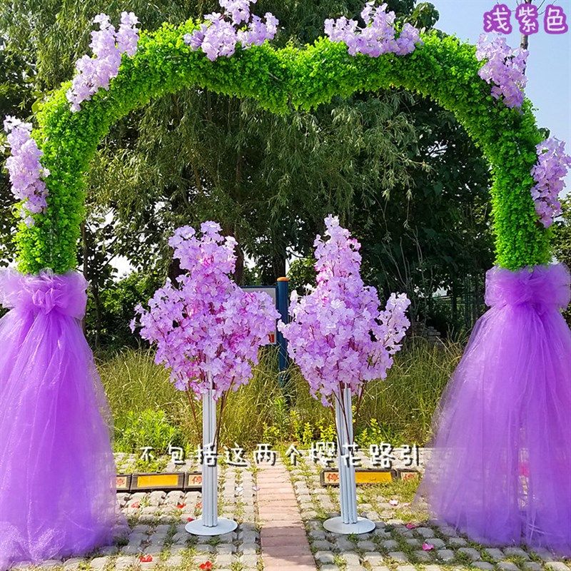 新款铁艺婚庆拱门樱花幸福门绢花花门花架开业店庆婚礼装饰现场