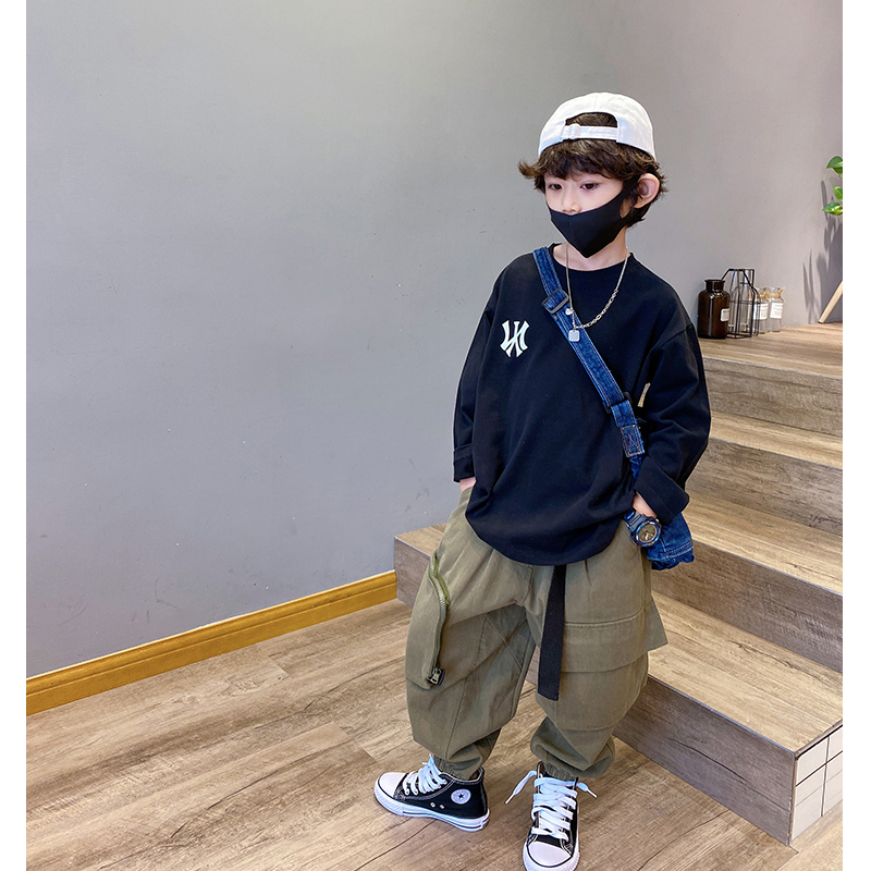 男童春季长袖T恤休闲百搭薄t2023中大童简约纯棉打底衫白色上衣潮