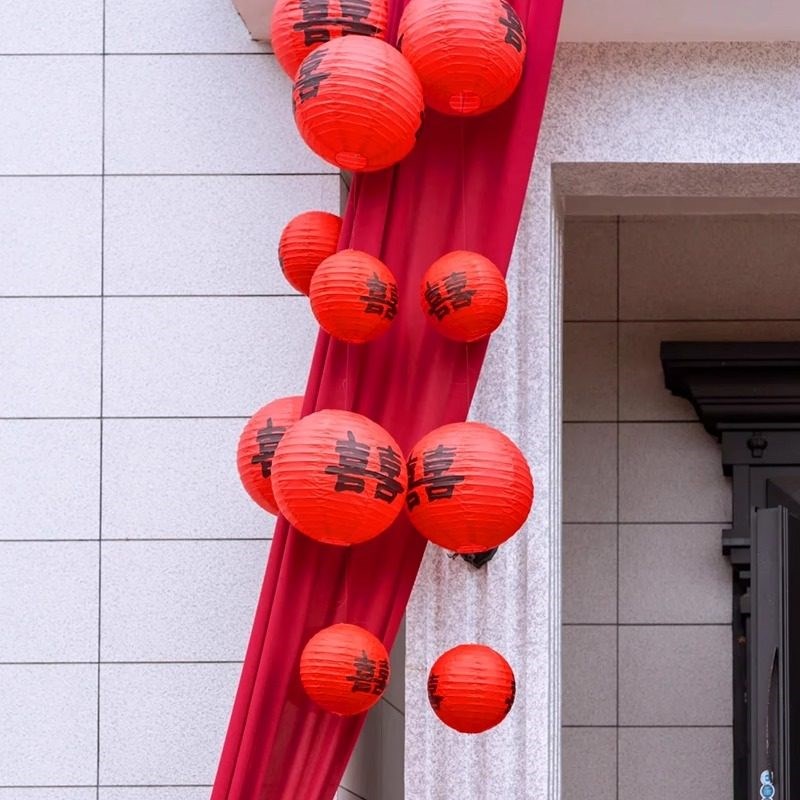 结婚喜字灯笼农村楼梯间庭院布置拍照道具灯笼串挂饰婚庆用品大全图片