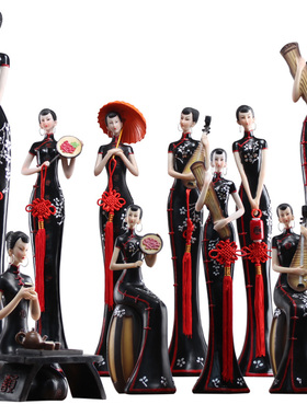 创意中式古典旗袍仕女摆件家居客厅家具饰品工艺品中国风美女人物