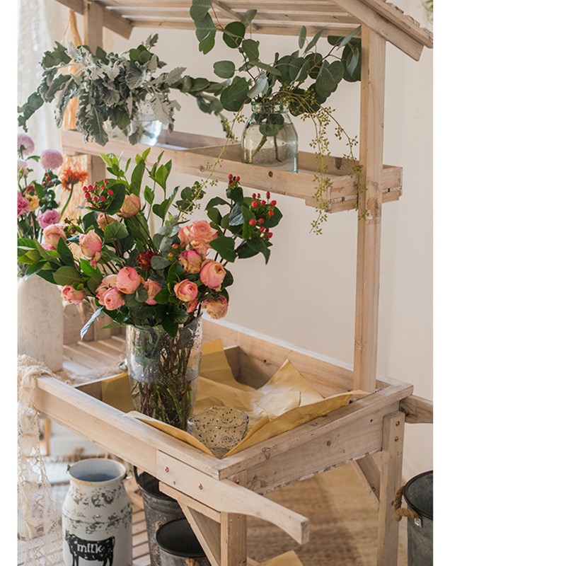 田园风实木花架大推车置物架花店装饰陈列展架多功能橱窗花车摆件