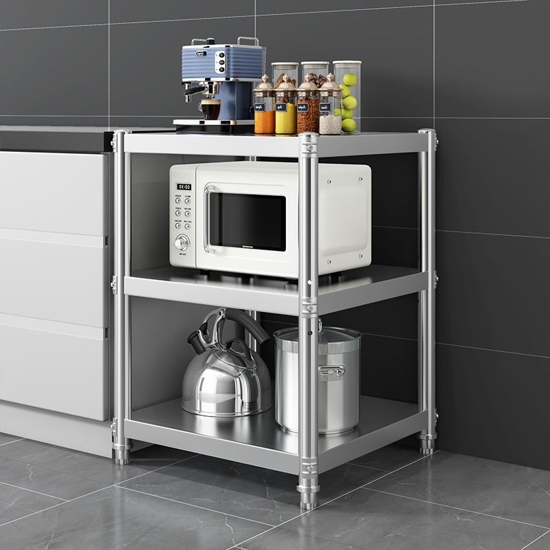 不锈钢厨房置物架三层落地方形夹缝45cm收纳锅盆架放杂物菜架定做