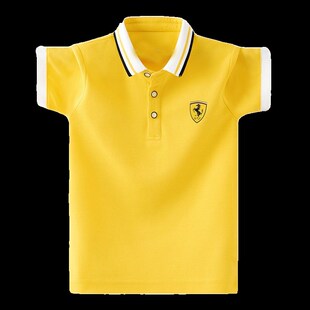 男童夏季短袖t恤2024纯棉新款男孩儿童大童Polo衫红色男带领翻领