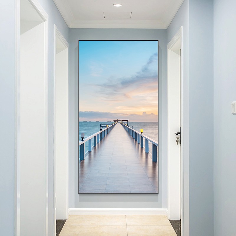 海洋风景进门入户玄关装饰画北欧风格走廊过道尽头墙上挂画带玻璃图片