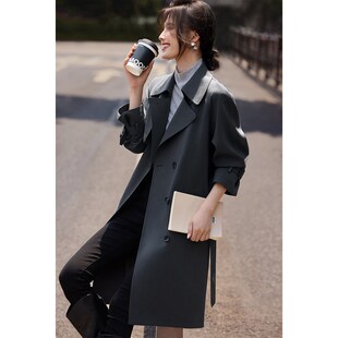 XWI欣未格雷系穿搭灰色长款风衣外套女2024秋季新款收腰显瘦上衣