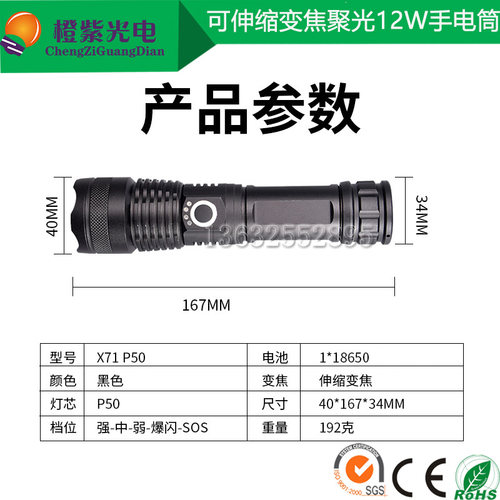 实验测试12W手电筒光源620nm625 630 635 640 645 650 655 660nm