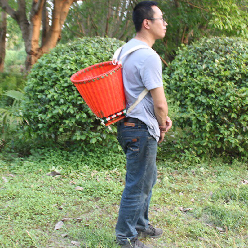 儿童编织背篓塑料肩采蘑菇纯手工藤编大号背篼家用农用采摘背筐