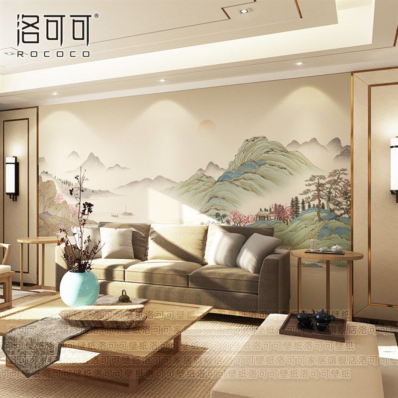 电视背景墙壁纸新款壁纸新山水壁布客厅沙发墙布壁画