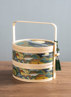 中秋节层竹篮复古包装竹盒过节送客户礼品包装档篮子