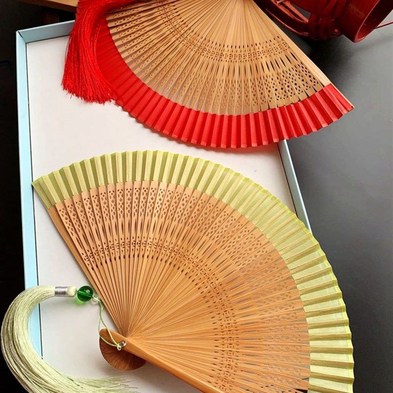 迷你巴掌扇纯色寸女士古风真丝布扇小扇子竹折扇子夏季便携古风