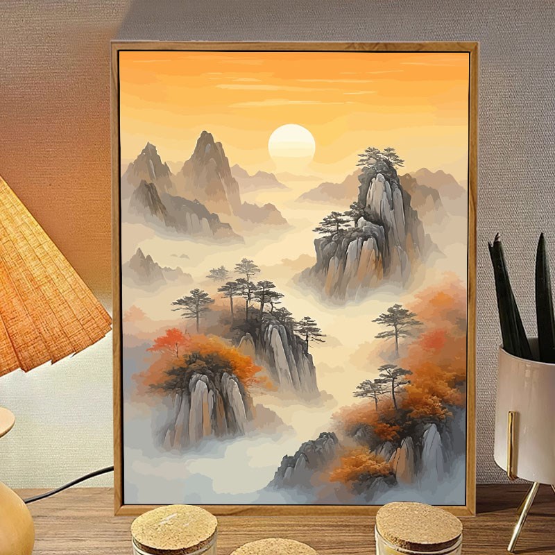 中级感千里江山风景数字油画 画手工绘填充涂色山水装饰画 画