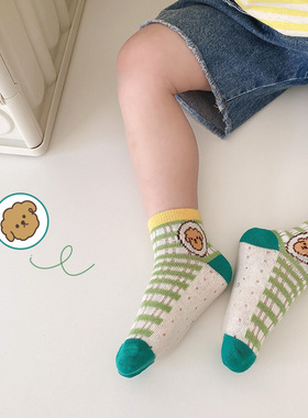 儿童袜男女童春夏小狗巴顿卡丝袜夏天薄款女宝宝绿色中大童棉袜子