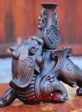 宇卓铜器纯铜貔貅 黄铜貔貅花瓶貔貅工艺品桌面摆件