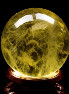 黄水晶球天然原石手工打磨摆件客厅卧室厨房火烧天门送礼黄水晶球