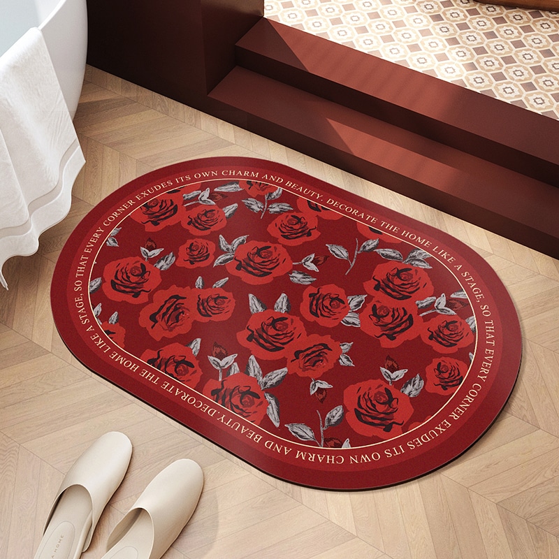 软硅藻泥卫生间门口防滑地垫吸水婚房布置脚垫红色喜庆结婚门垫