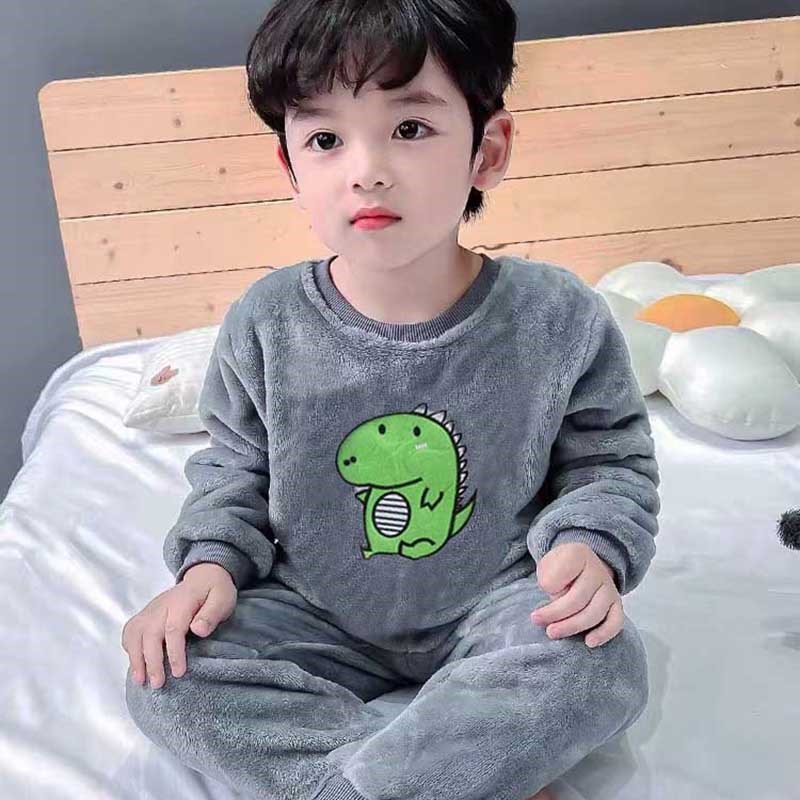 儿童珊瑚绒睡衣男童女童冬季加厚法兰绒可爱宝宝中大童家居服套装