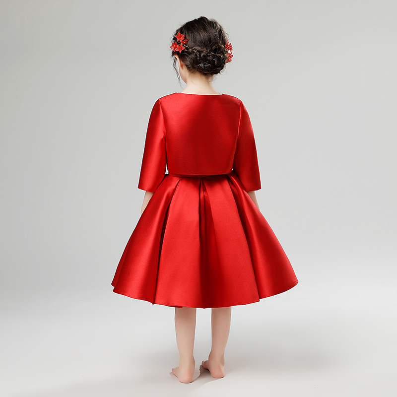 儿童晚礼服裙女童公主裙小花童钢琴演出服主持人婚纱长袖走秀秋冬
