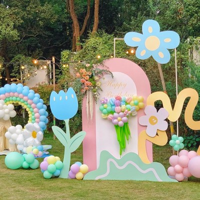 草坪宝宝宴生日游园会活动装饰气球布置幼儿园开学儿童卡通花朵