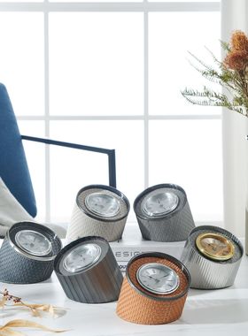 轻奢编织纹皮革钟表座钟客厅简约创意电视柜摆件时钟静音石英钟