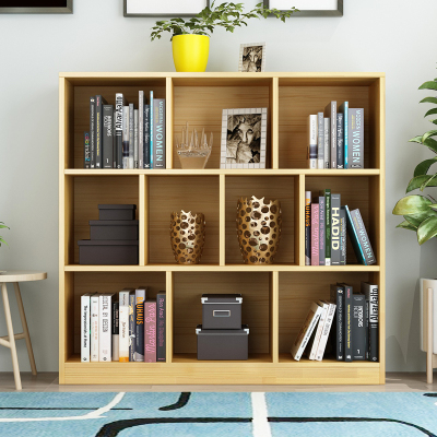 实木书架简约儿童学生教室落地格子书柜储物柜松木矮柜置物架定制