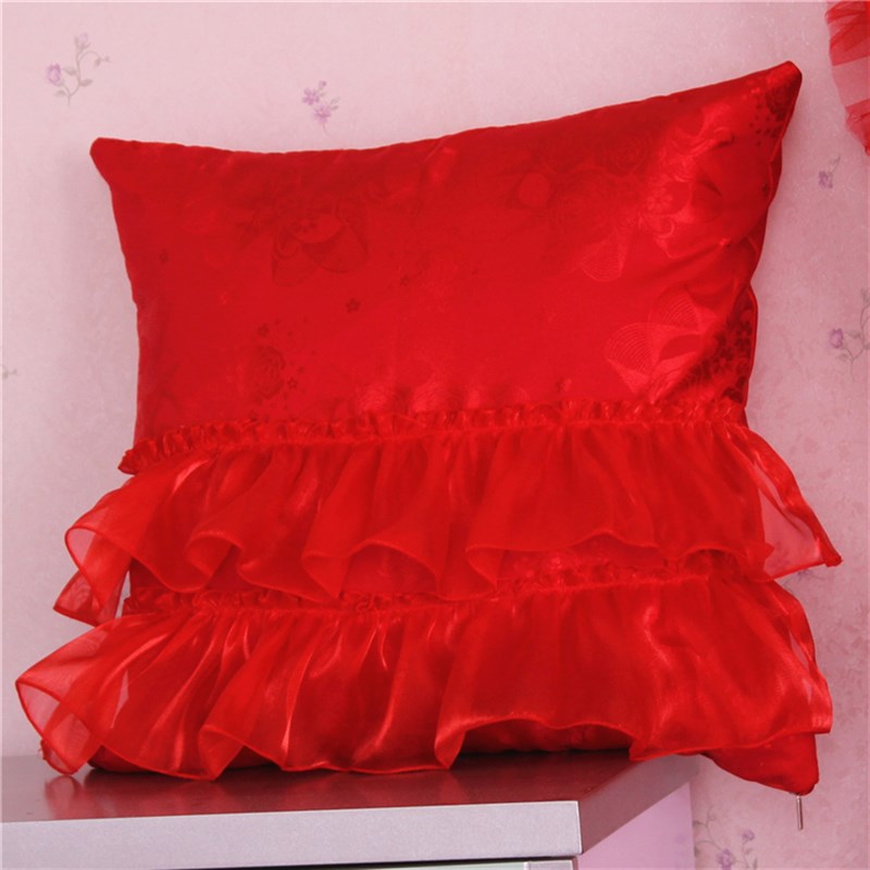 韩式高档 贡缎 粉色蕾丝 心形抱枕 方形抱枕 含芯包邮 婚庆靠背枕