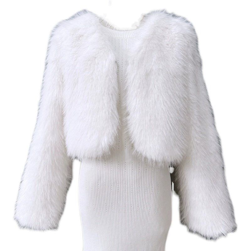 秋冬女士白色简洁百搭小外套毛毛绒皮草开衫披肩【婚纱礼服搭配】
