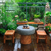 庭院小茶几客厅家用小户型圆形茶台可移动阳台迷你茶桌实木泡茶桌