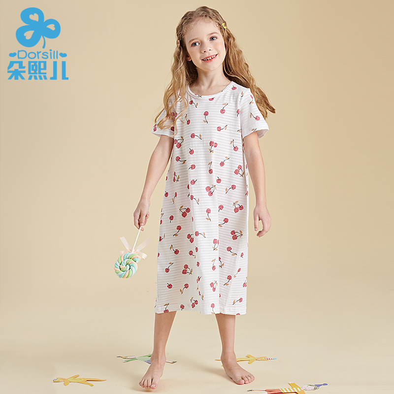 女童睡裙纯棉夏季薄款儿童睡衣小女孩短袖家居服宝宝中大童空调衫