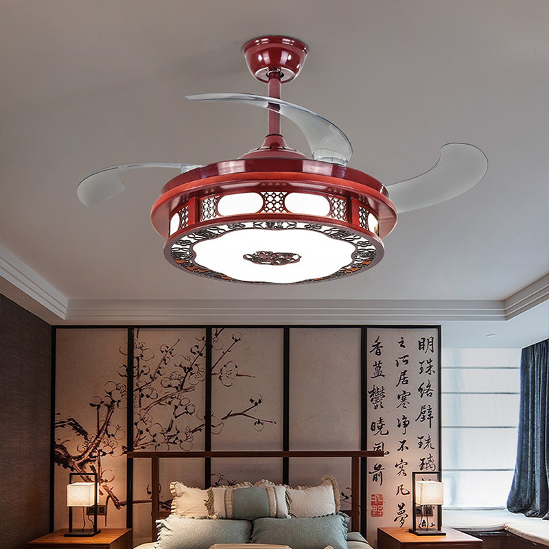 中式吊灯隐形风扇灯实木餐厅吊扇灯仿古中国风客厅卧室书房灯具