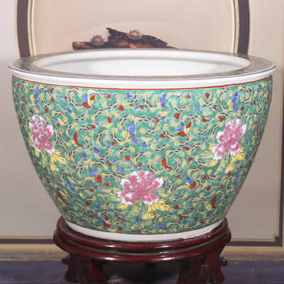 景德镇复古手绘陶瓷鱼缸院子荷花睡莲缸养金鱼乌龟盆大号客厅装饰