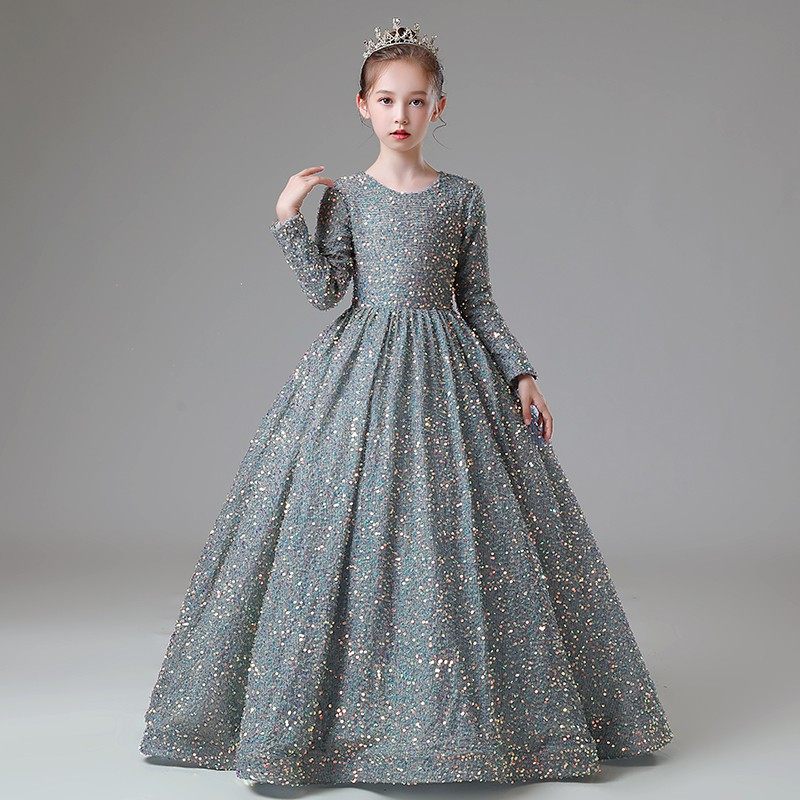 儿童晚礼服高端小主持人钢琴演出服走秀女童生日公主裙长袖秋冬款