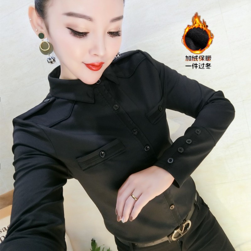 加绒加厚衬衫女长袖2020冬季新款保暖设计感衬衣修身洋气百搭上衣