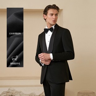 【高定工艺】澳嘉西服套装男结婚黑色塔士多礼服宴会青果领西装
