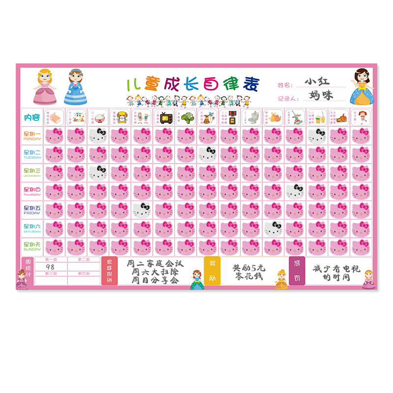儿童成长自律表考勤表奖励表现栏日程表幼儿生活记录表墙贴宝宝计