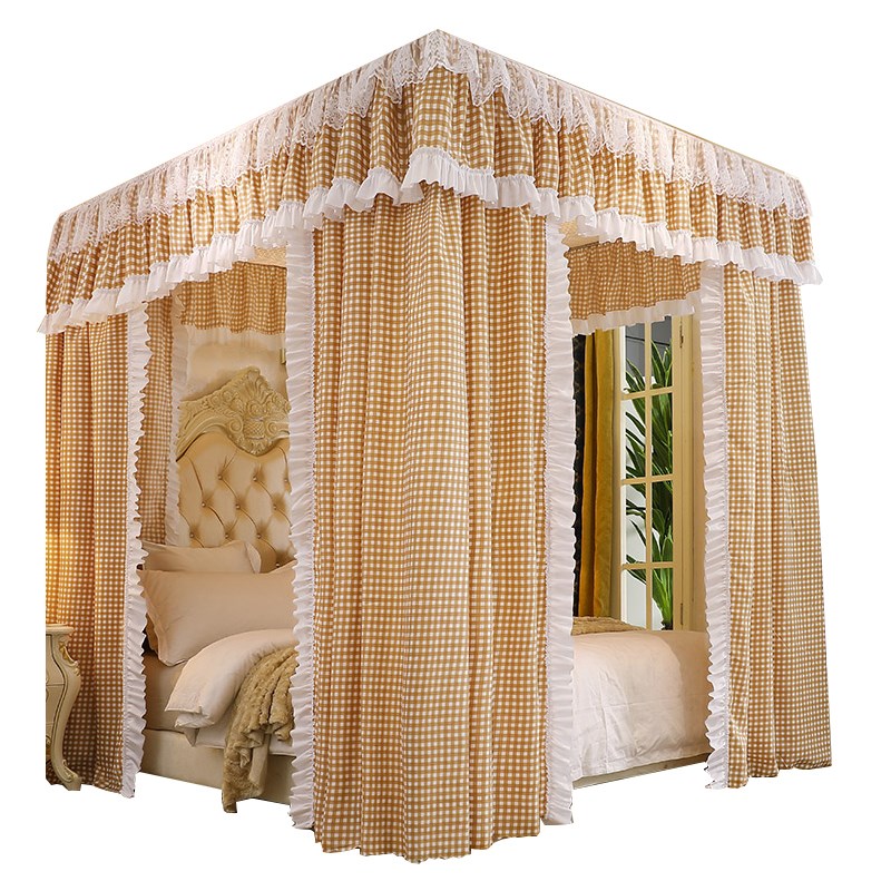 新款加密款双层宫廷蚊帐遮光床幔家用床帘一体式落地床帘四季通用