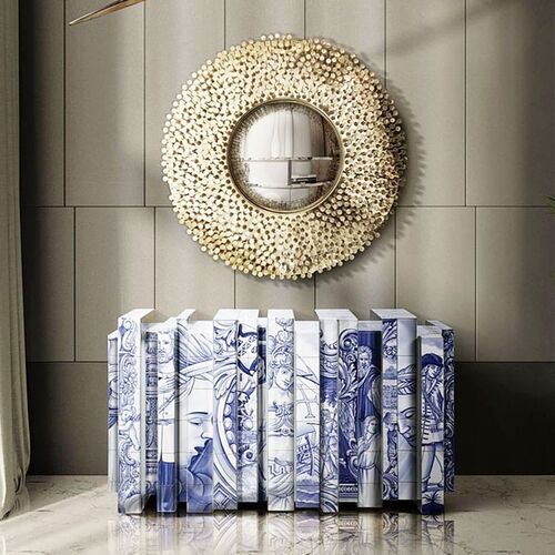 葡萄牙轻奢纯铜装饰镜创意设计师客厅墙面挂镜入户高级圆形玄关镜