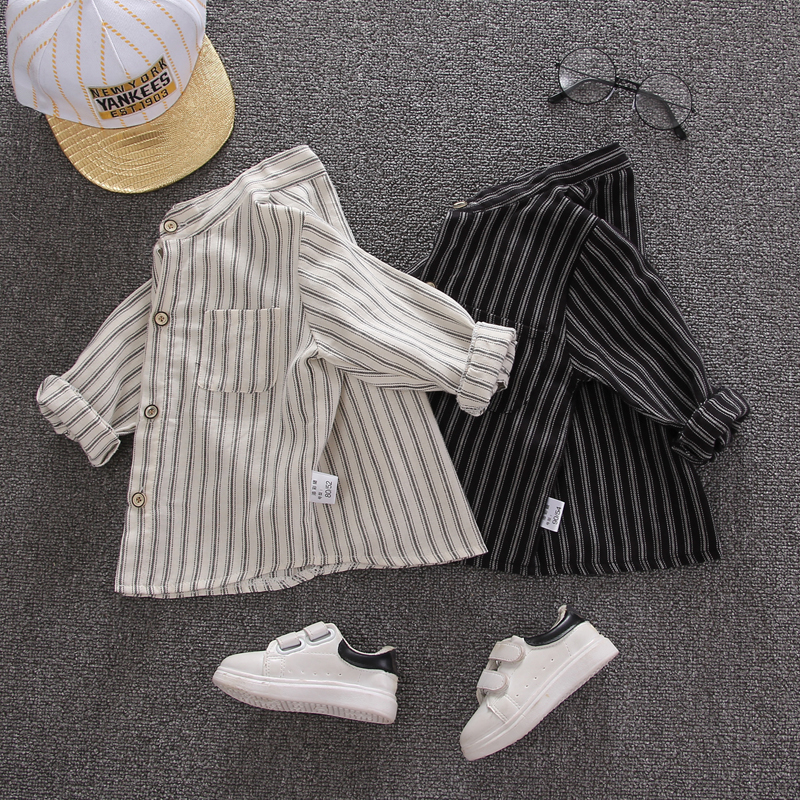 童装男童衬衫2021新款男宝宝衬衣儿童春秋上衣薄款竖条长袖衬衫潮