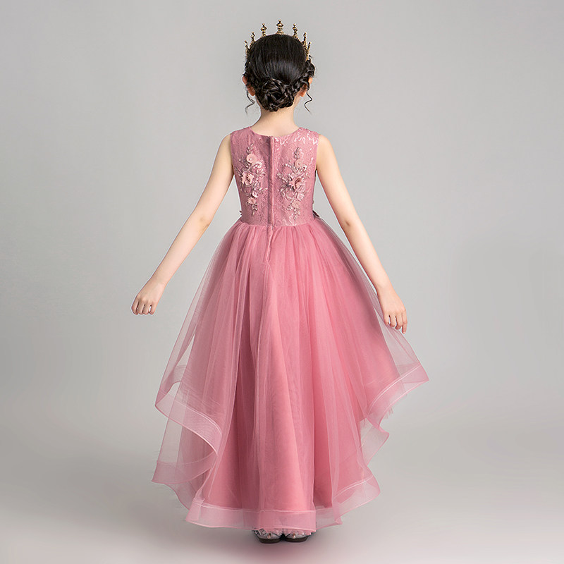 女童走秀礼服公主裙前短后长小女孩花童主持人儿童钢琴演出服表演