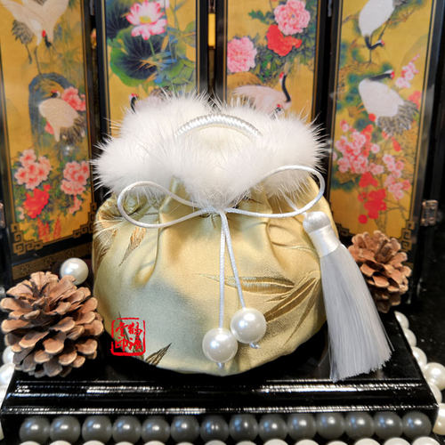 鹤语堂宫廷古风汤婆子布套 貂毛锦缎布绒 手炉套有凤来栖新品包邮