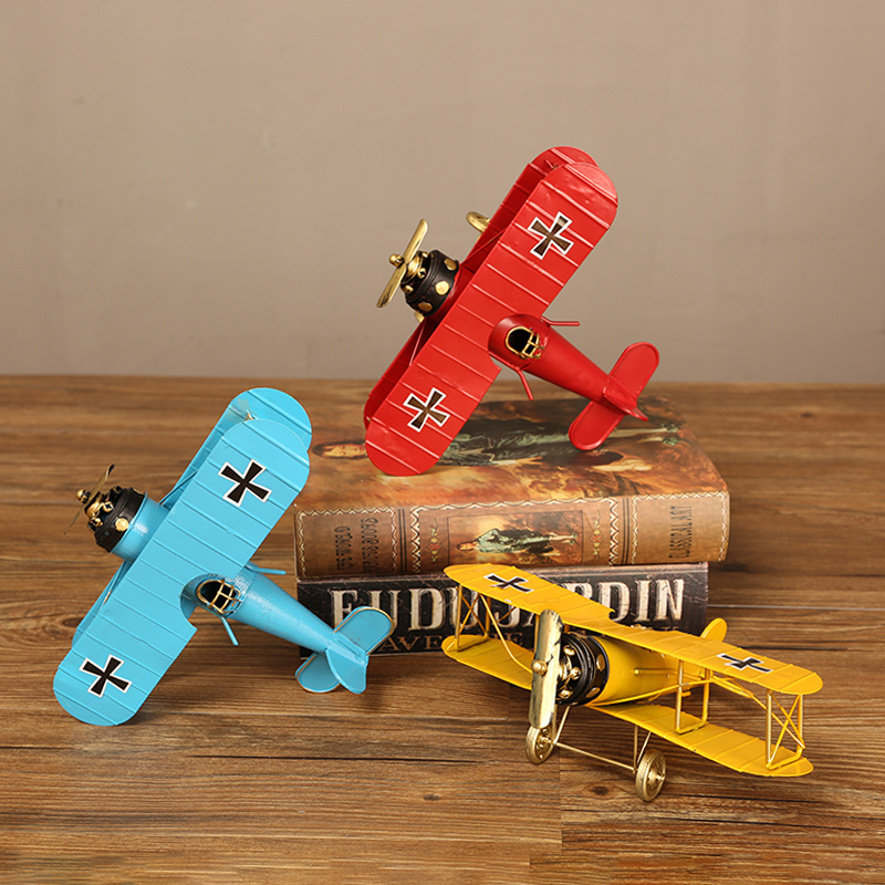复古飞机模型工艺品小摆件玩具铁艺男孩房间男生儿童房卧室装饰品