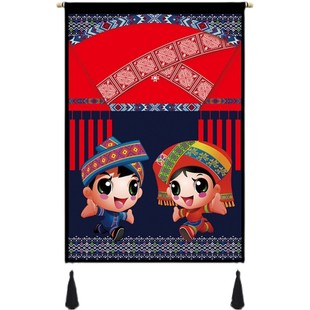 广西壮族风情挂画 民宿酒楼装饰画 壮乡文化特色民俗人物壮锦壁挂