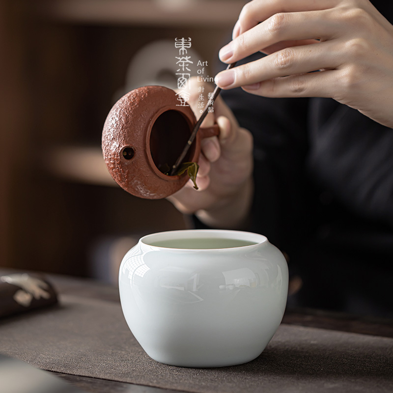 甜白瓷建水小号陶瓷茶洗茶艺表演茶渣筒废茶水壶承茶道蓄水干泡台