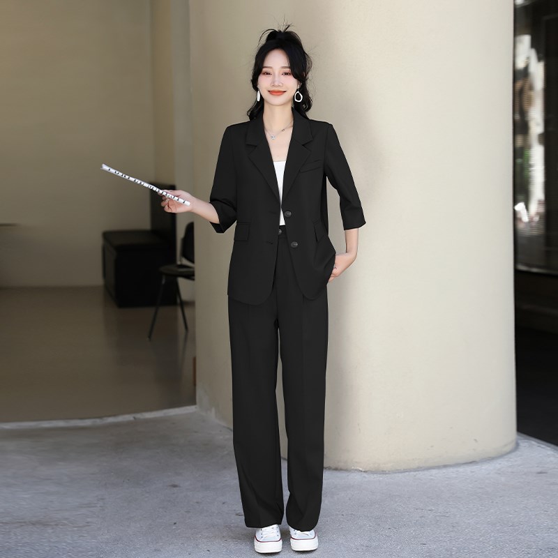 七分袖西装外套女夏季2024新款薄款高级感中袖职业阔腿裤两件套装