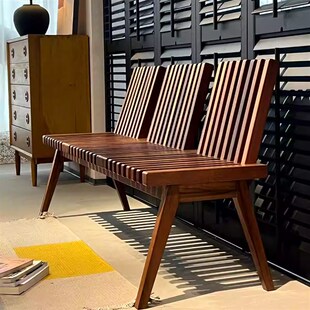 弄屋丨实木折叠餐桌长条凳餐厅休闲饭桌条凳简约带靠背中古换鞋凳