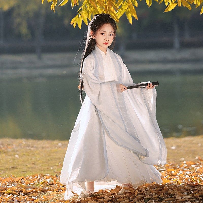 白色女童汉服2024新款高端魏晋风大袖衫古装仙气中大童广袖流仙裙