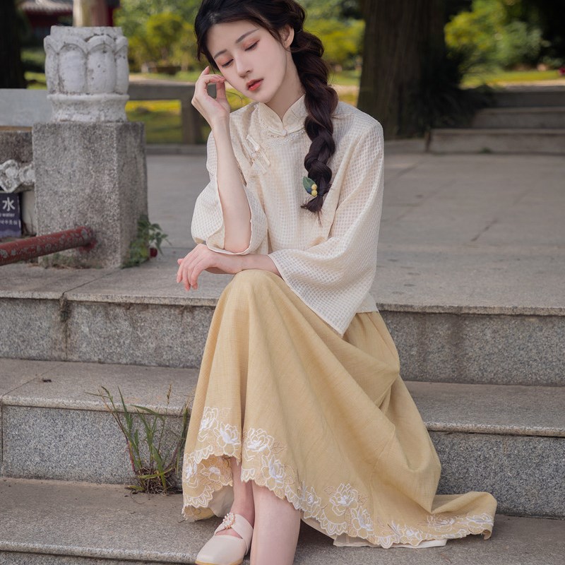 汉服女款唐装女中国风两件套民国女装国风改良旗袍上衣新中式套装