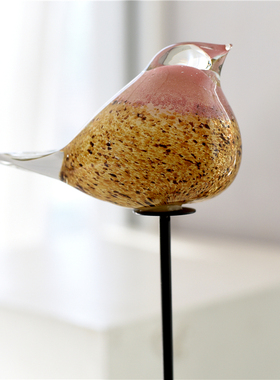 居家招财出口琉璃玻璃鸟铁艺摆件轻奢客厅工艺品动物饰品乔迁礼品